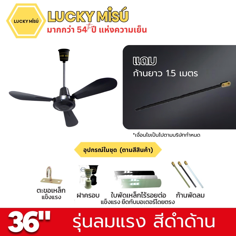 พัดลมติดเพดาน ขนาด 36 นิ้ว ลัคกี้มิตซู รุ่น LM36 สีดำ (รุ่นลมแรง ก้านยาว 1.5 เมตร)_4